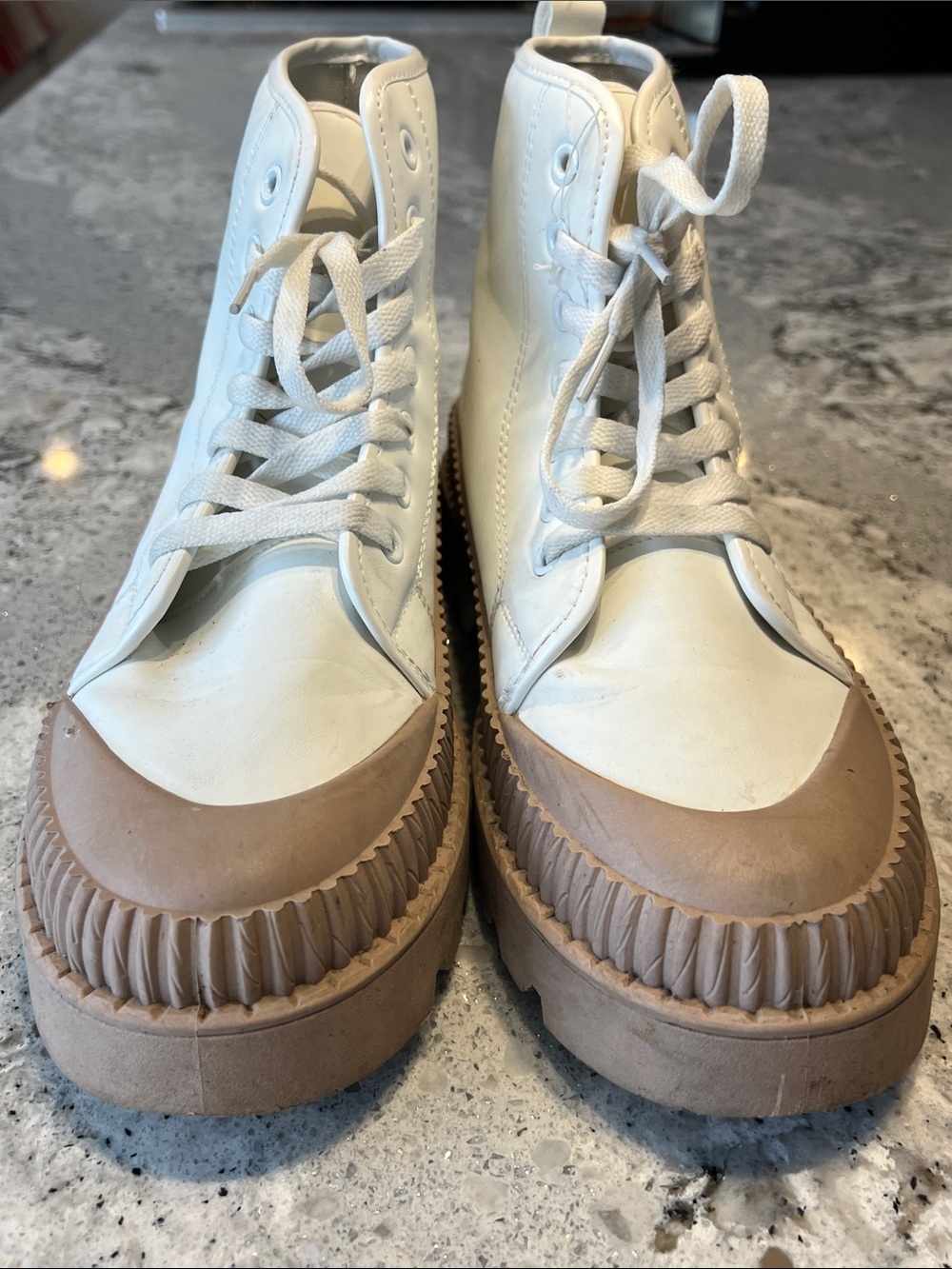 Olivia Miller Treasure High Top Sneakers White Tan Lug Sole Size 9 EUC - Picture 3 of 8